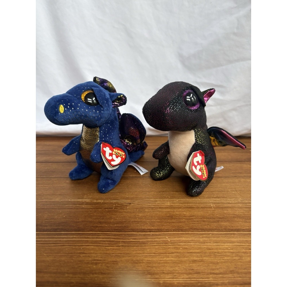 Ty Beanie Boos Anora & Saffire Dragon Plush Lot of 2 Glitter Tags Attached